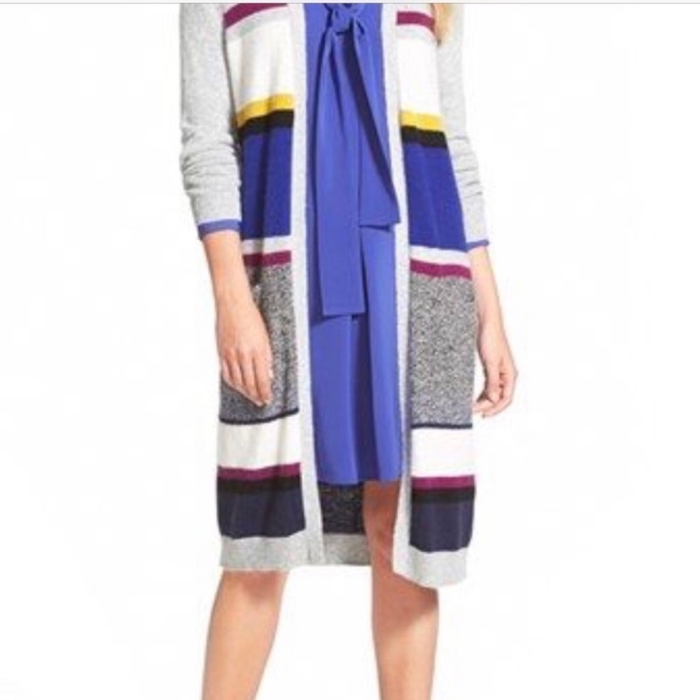 Hp Halogen Color Block Striped Long Cardigan Purp… - image 1